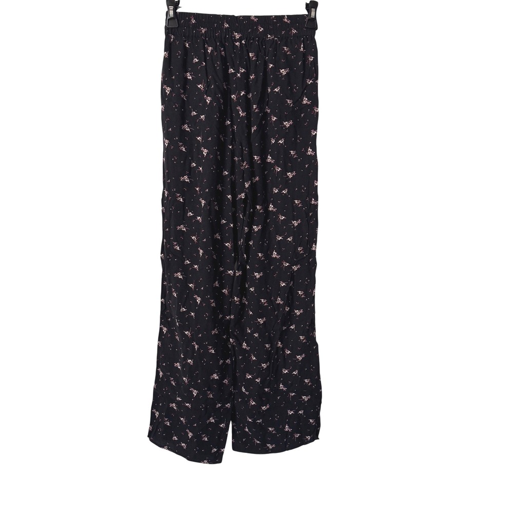 True Craft Wide Leg Floral Pants Women Size Medium Black Boho Rayon